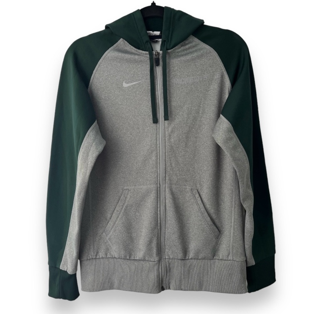 Nike Therma-Fit Full-Zip Training Hooded Jacket - Michigan State Gray & Green 